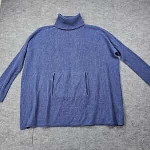 Garnet Hill Sweater Womens Medium Blue Merino Wool Cashmere Turtleneck Pullover